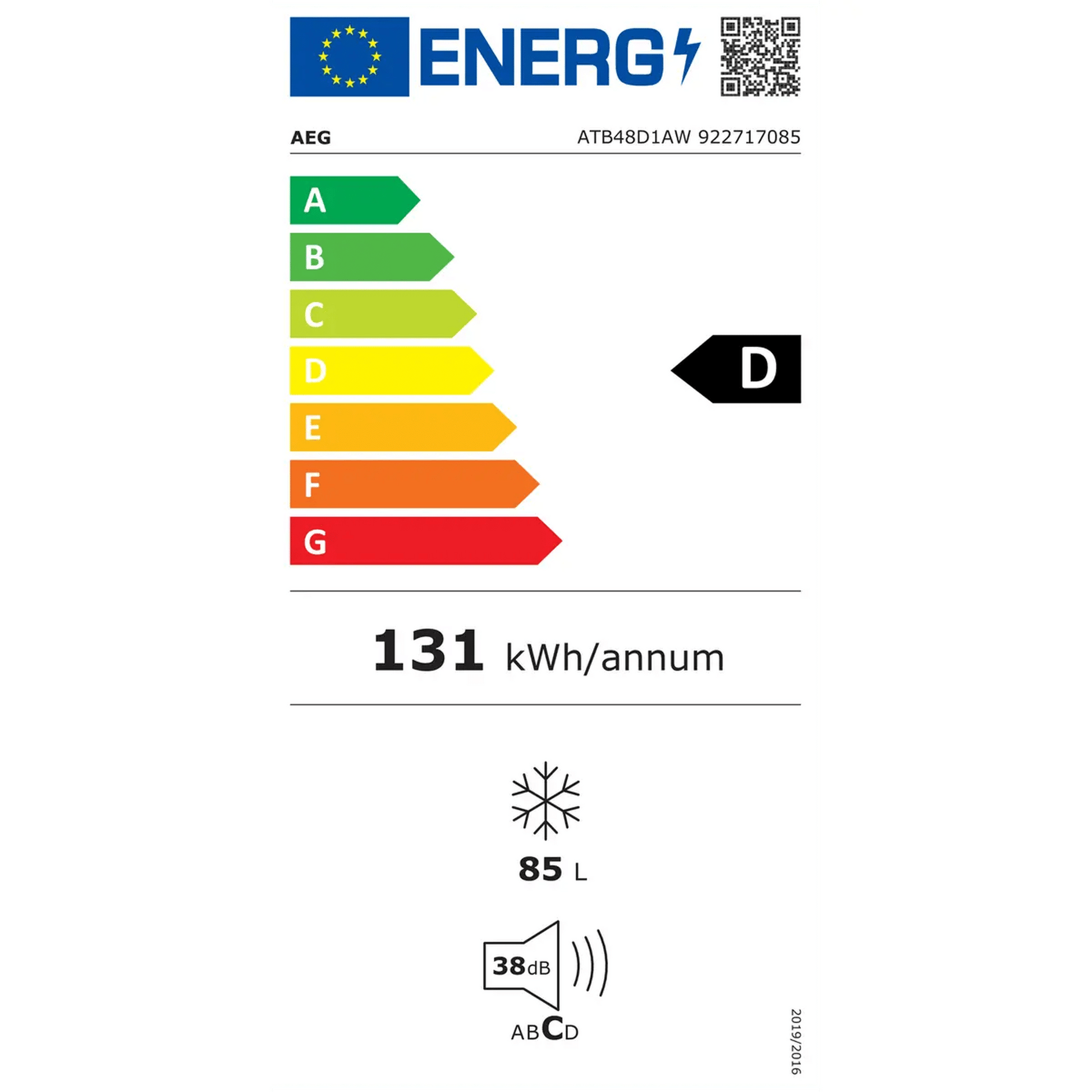 AEG ATB48D1AW - Vrijstaande vriezer - energielabel