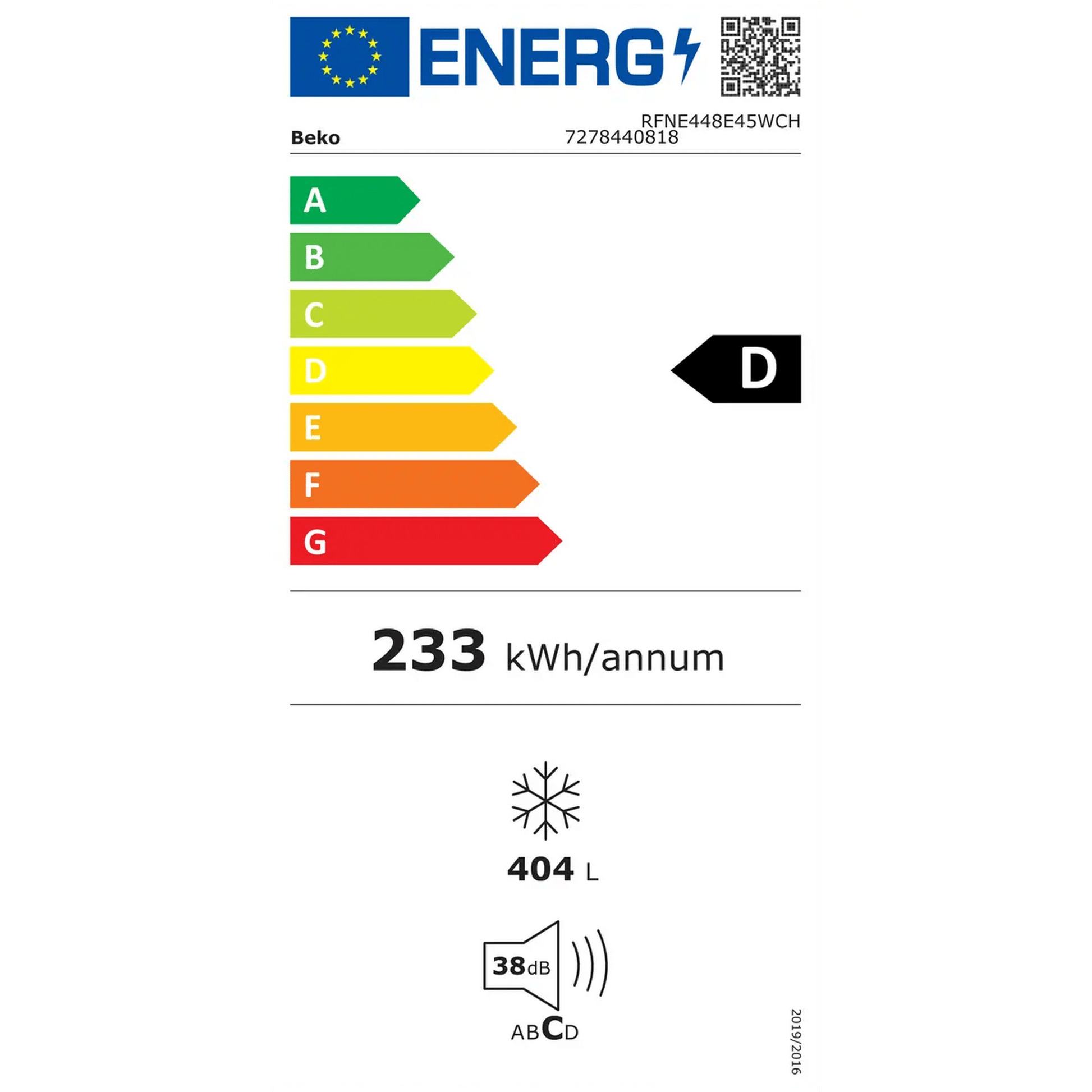Beko RFNE448E45W - Vrijstaande vriezer - No Frost