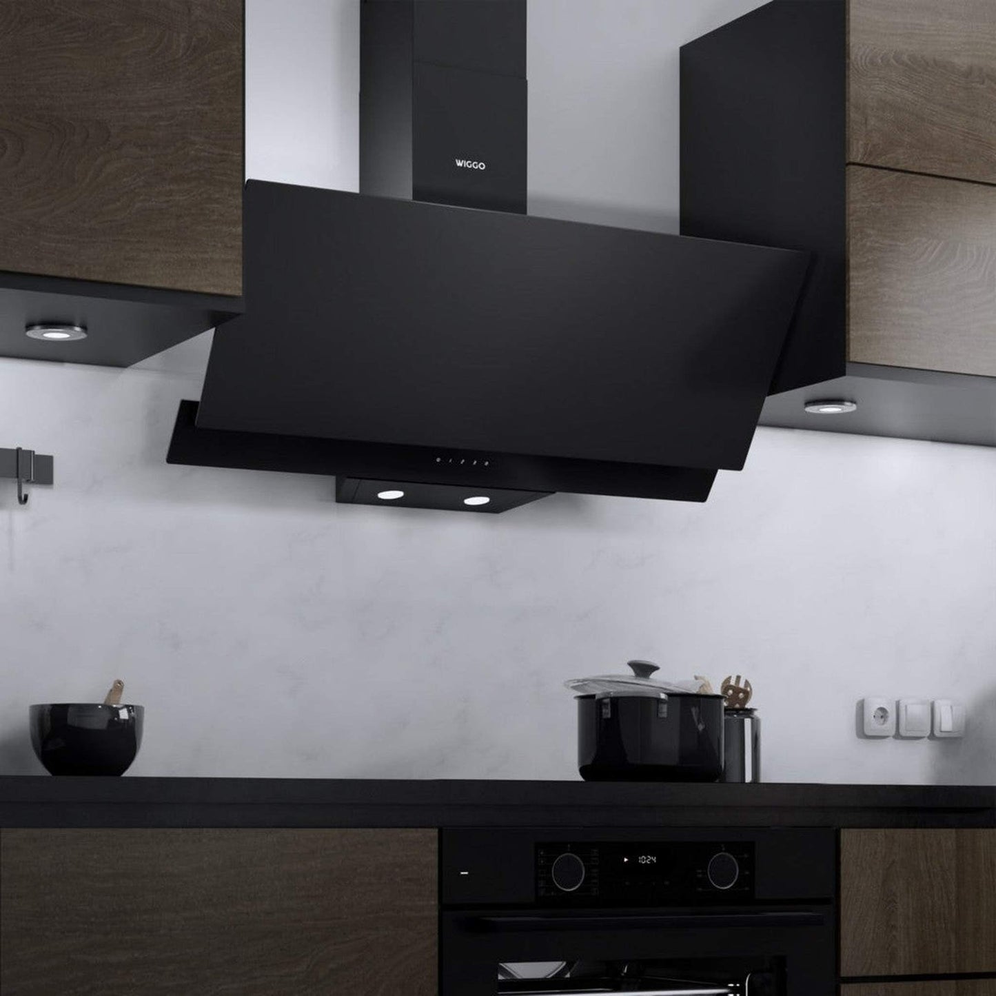 Wiggo WE-A942G B - Wandafzuigkap 90 cm - Extra Hoofdruimte & Touch-Bediening