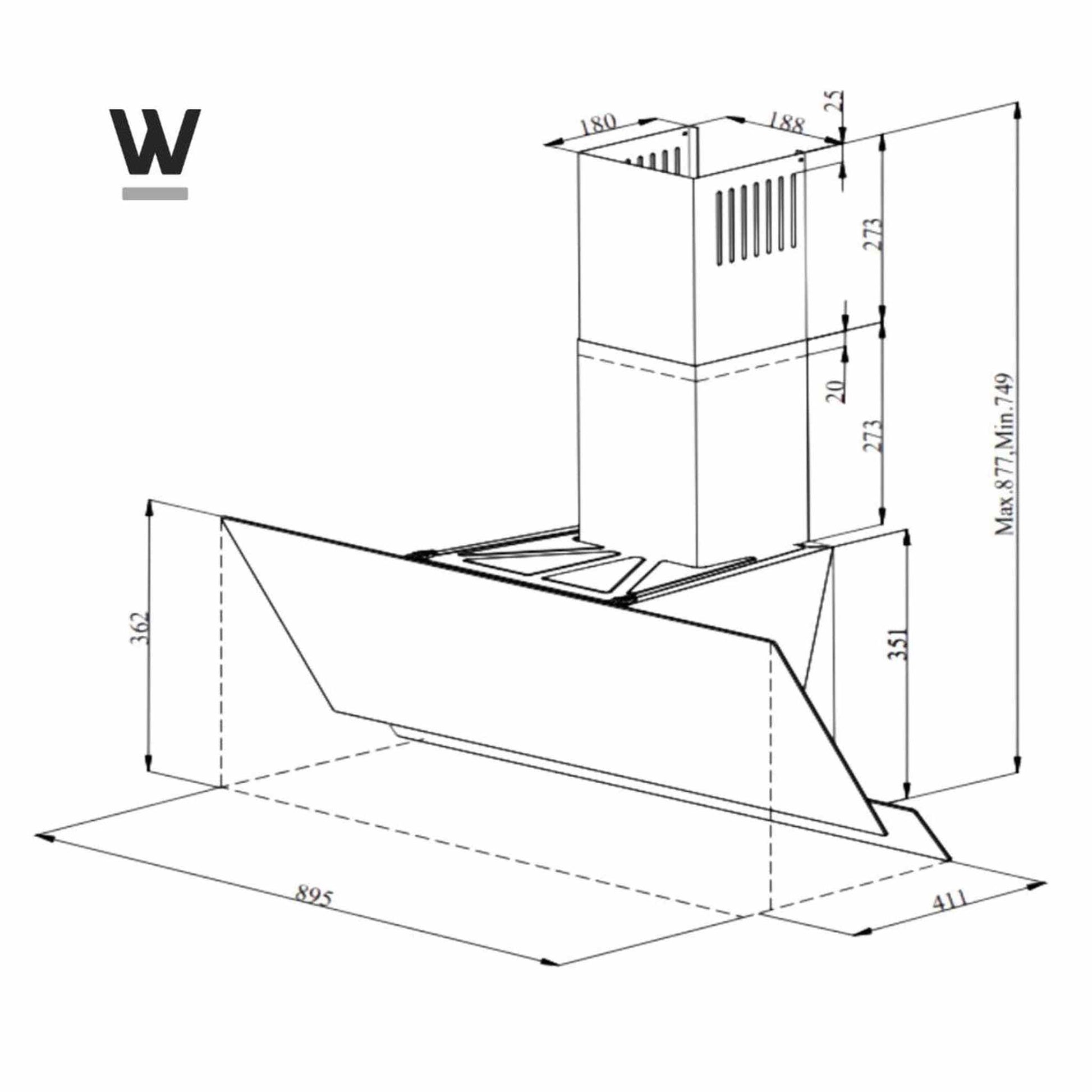 Wiggo WE-A942G B - Wandafzuigkap 90 cm - Extra Hoofdruimte & Touch-Bediening