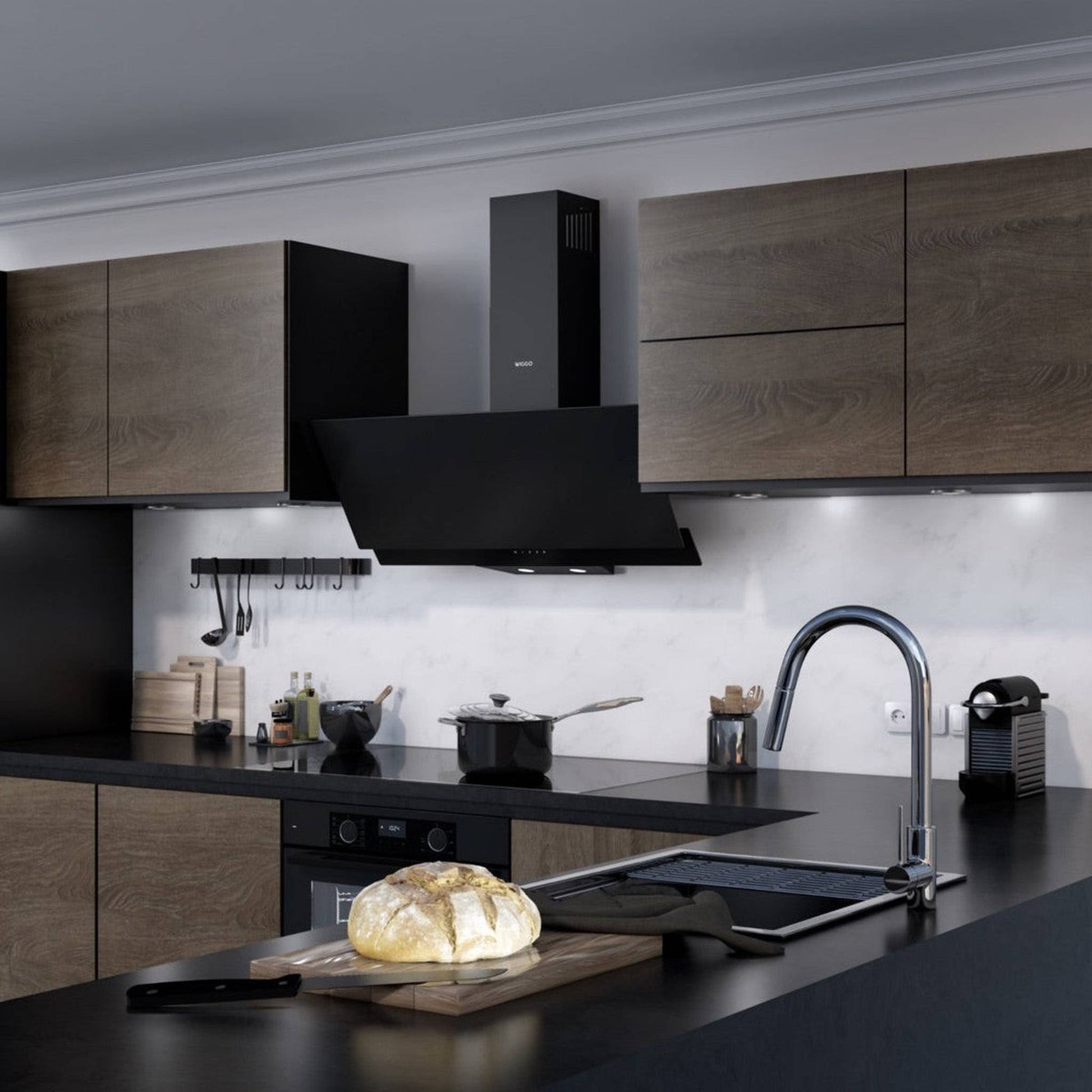 Wiggo WE-A942G B - Wandafzuigkap 90 cm - Extra Hoofdruimte & Touch-Bediening